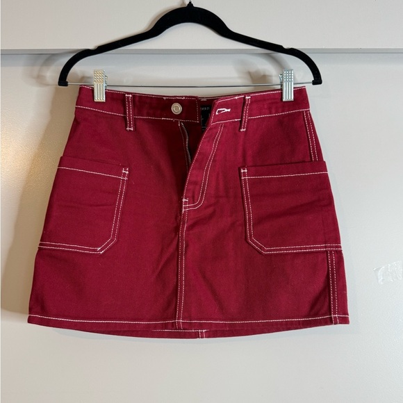 Stylish Red Denim Utility Skirt - Picture 1 of 8